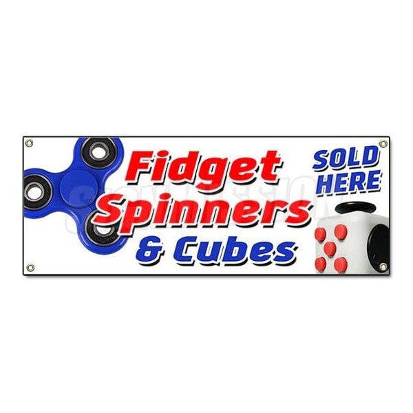 FIDGET SPINNER & CUBE BANNER SIGN tri-spinner edc toy stress reducer adhd fydget